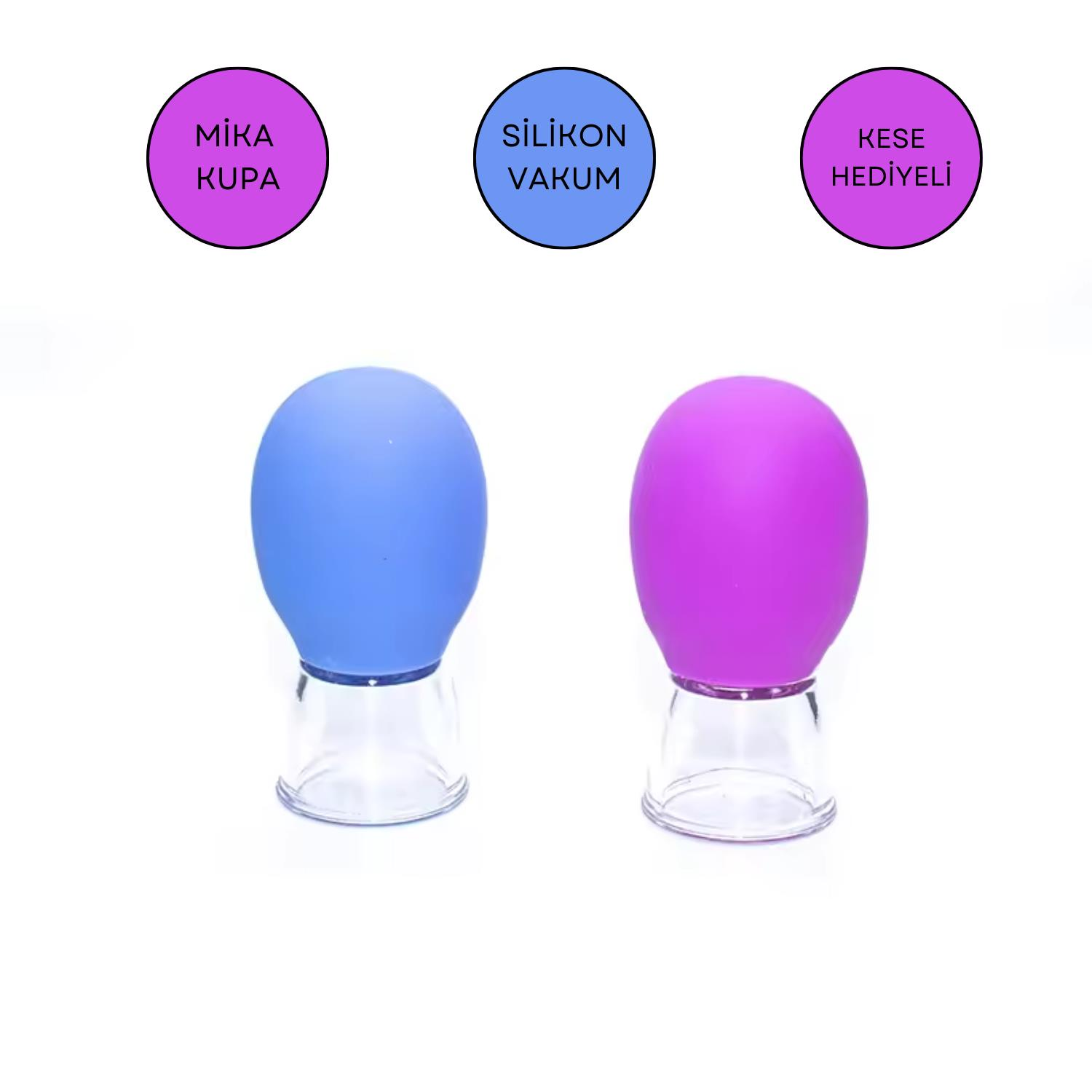 Mini Silikon Vakumlu Mika Yüz Masaj Kupası 2'li Set Mavi-Mor Renk