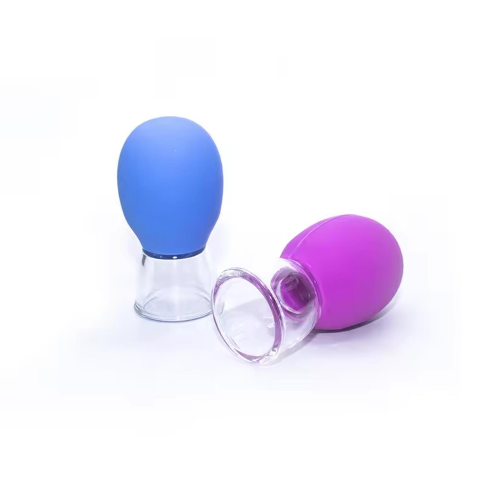 Mini Silikon Vakumlu Mika Yüz Masaj Kupası 2'li Set Mavi-Mor Renk