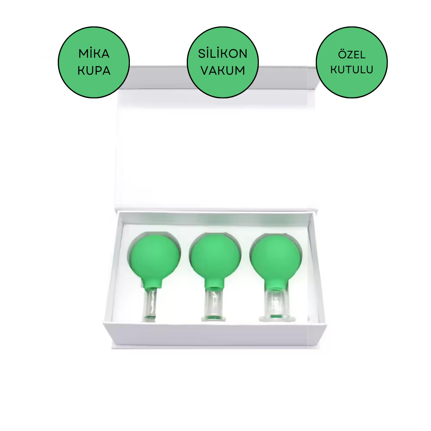 Mika Silikon Vakumlu Yüz Masaj Kupası 3'lü Set Açık Yeşil Renk