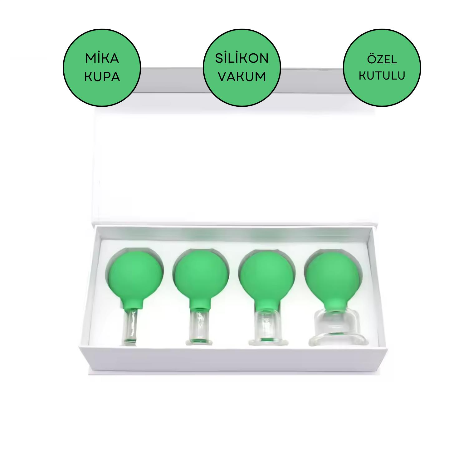 Mika Silikon Vakumlu Yüz Masaj Kupası 4'lü Set Açık Yeşil Renk
