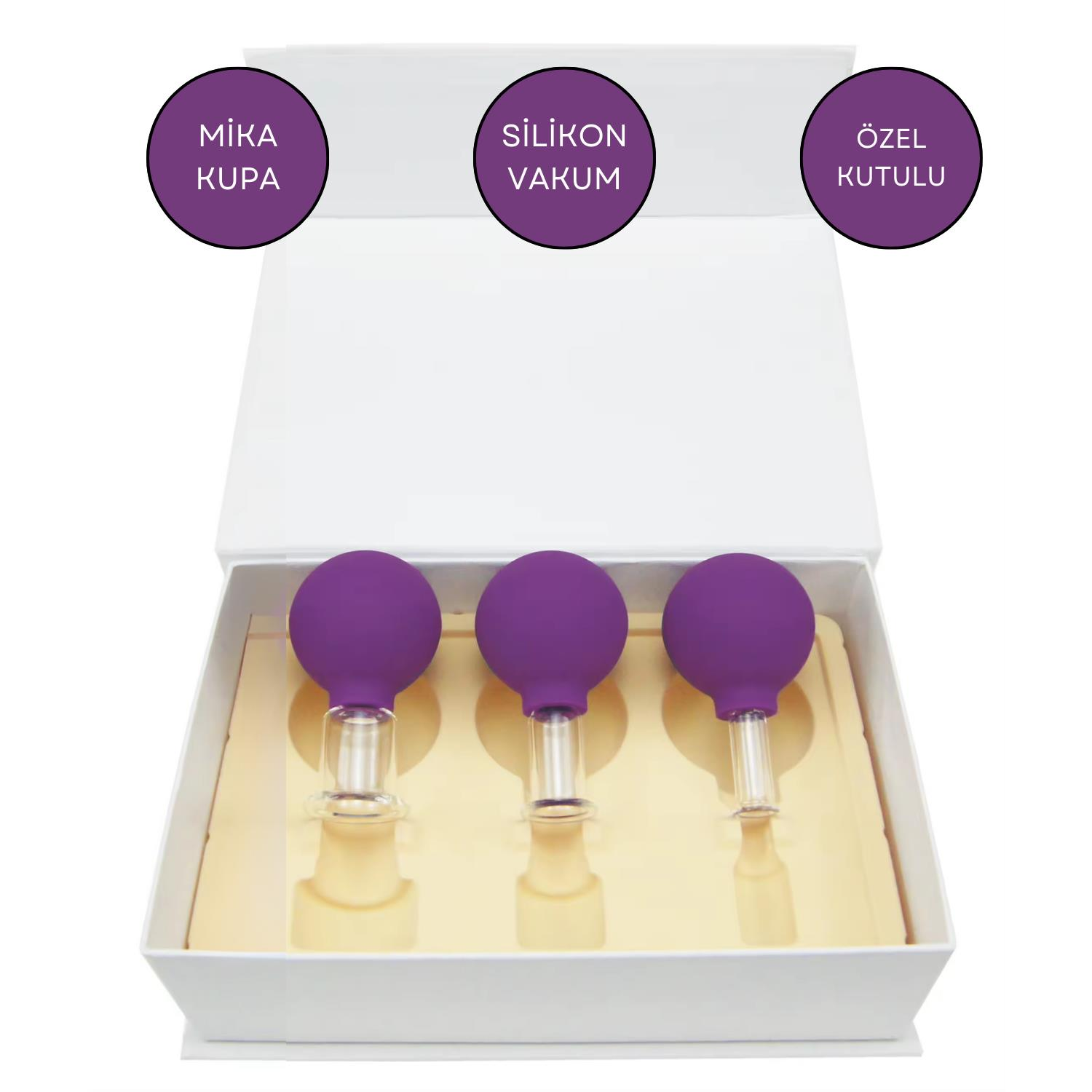 Mika Silikon Vakumlu Yüz Masaj Kupası 3'lü Set Mor Renk