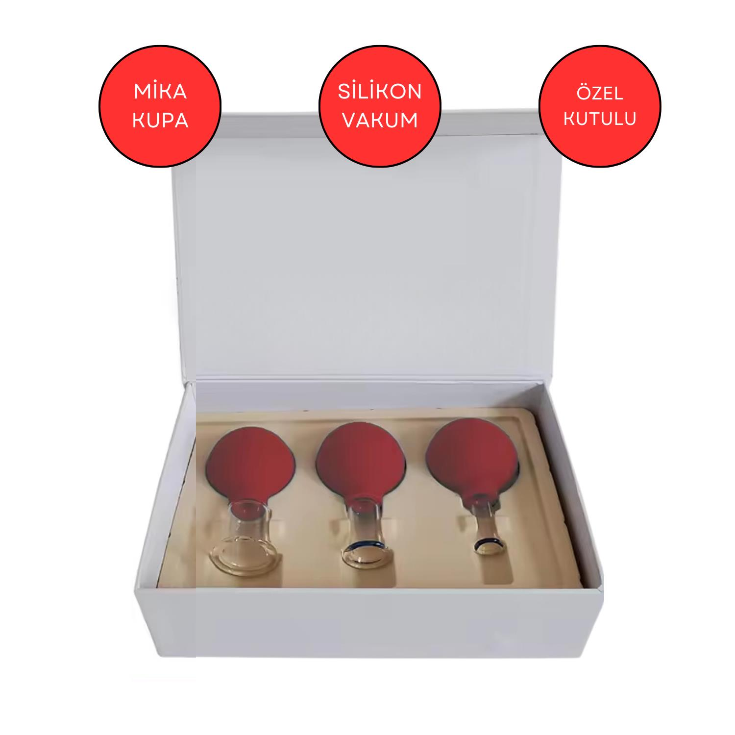 Mika Silikon Vakumlu Yüz Masaj Kupası 3'lü Set Kırmızı Renk