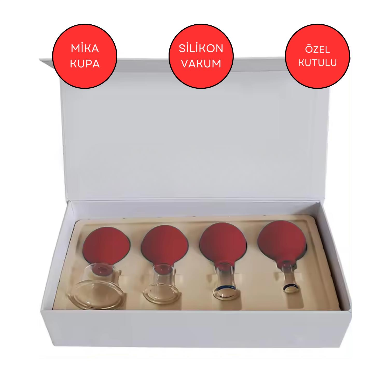Mika Silikon Vakumlu Yüz Masaj Kupası 4'lü Set Kırmızı Renk