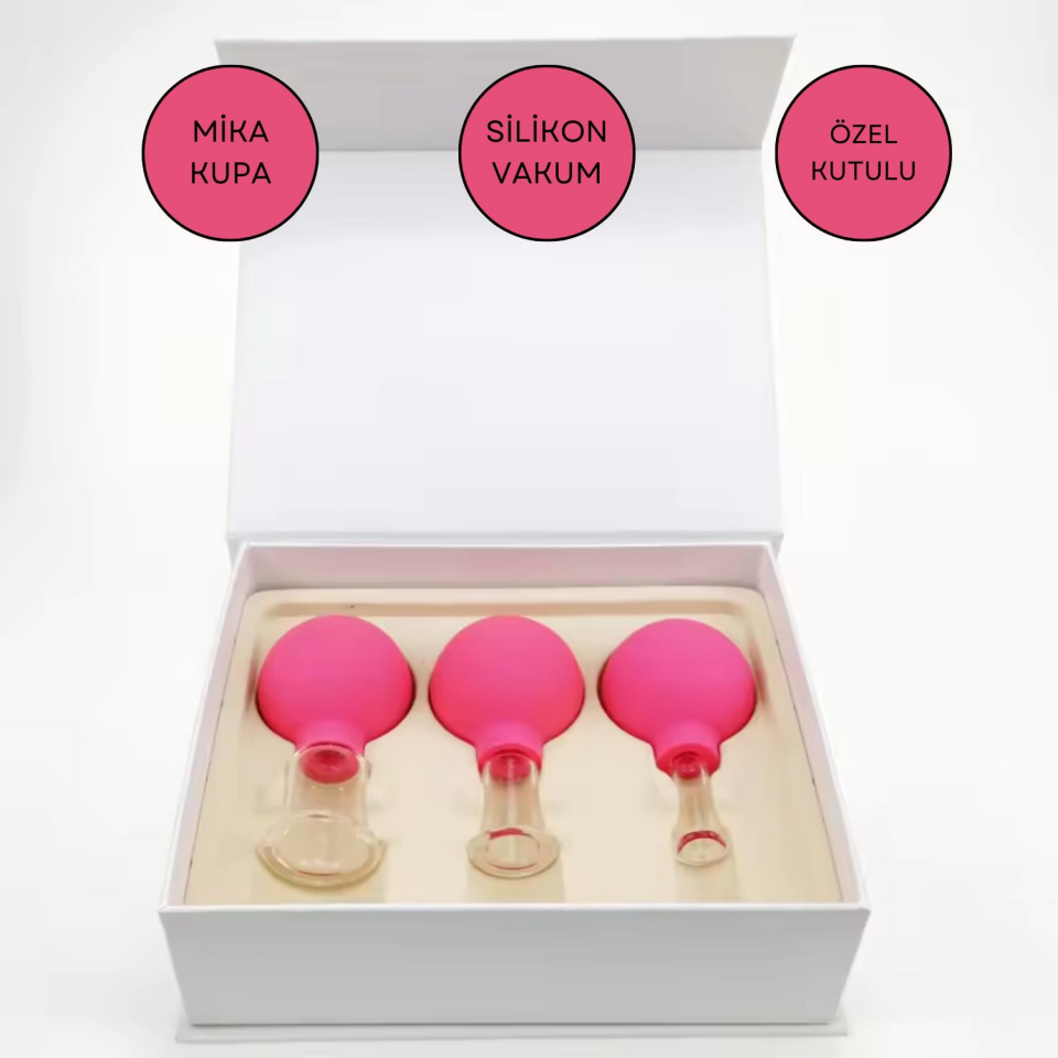 Mika Silikon Vakumlu Yüz Masaj Kupası 3'lü Set Gül Pembe Renk