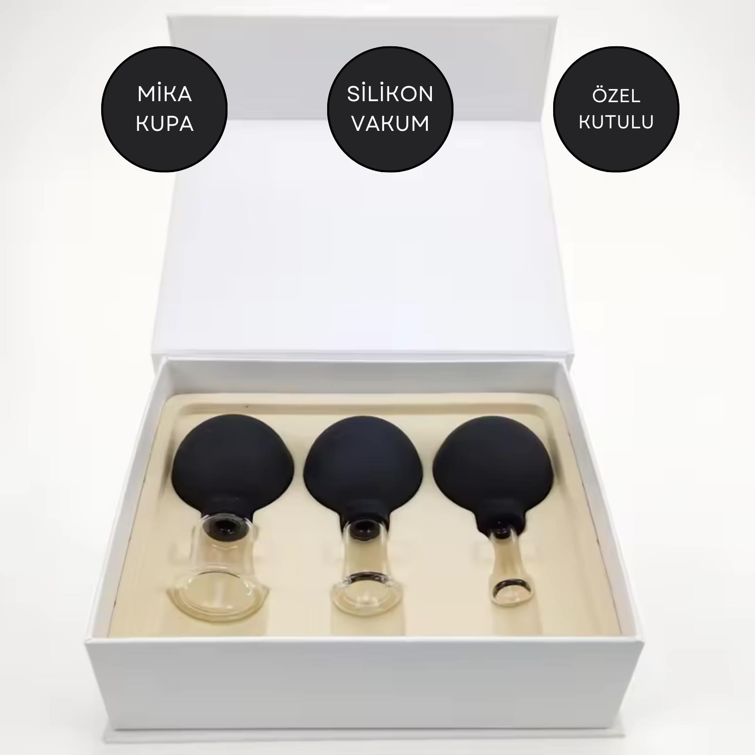 Mika Silikon Vakumlu Yüz Masaj Kupası 3'lü Set Siyah Renk