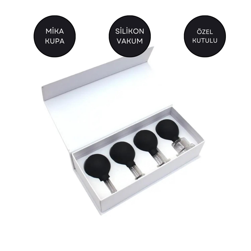 Mika Silikon Vakumlu Yüz Masaj Kupası 4'lü Set Siyah Renk