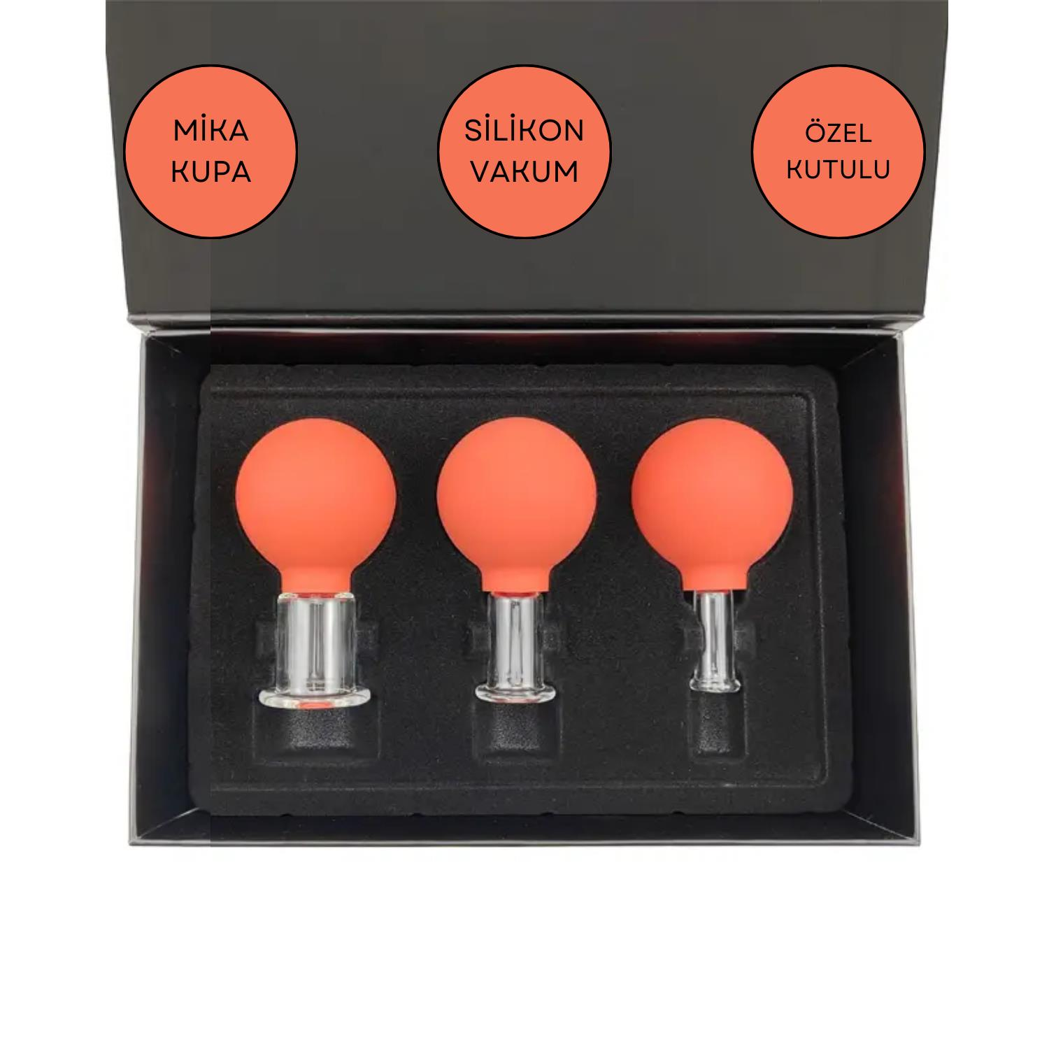 Mika Silikon Vakumlu Yüz Masaj Kupası 3'lü Set Turuncu Renk