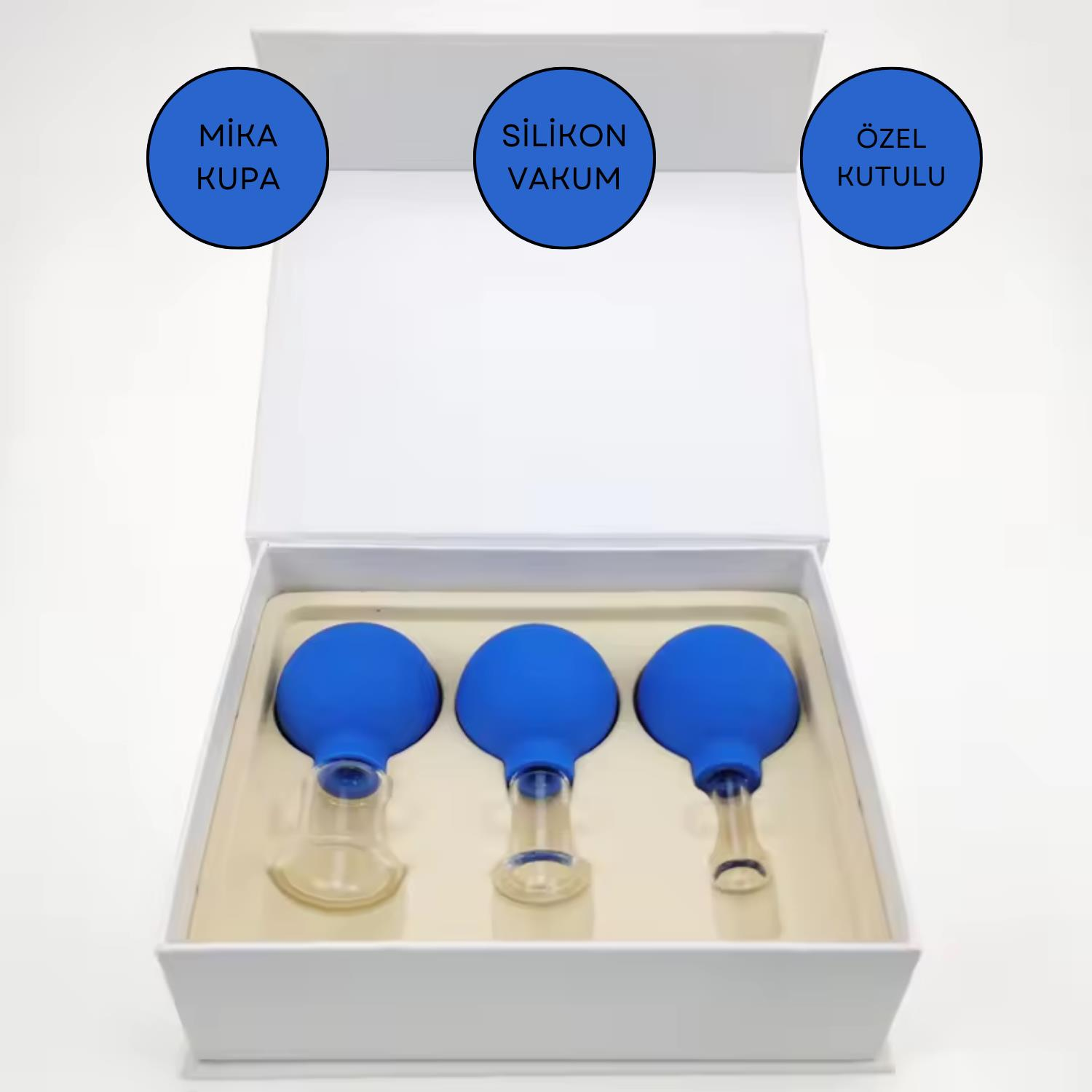 Mika Silikon Vakumlu Yüz Masaj Kupası 3'lü Set Mavi Renk