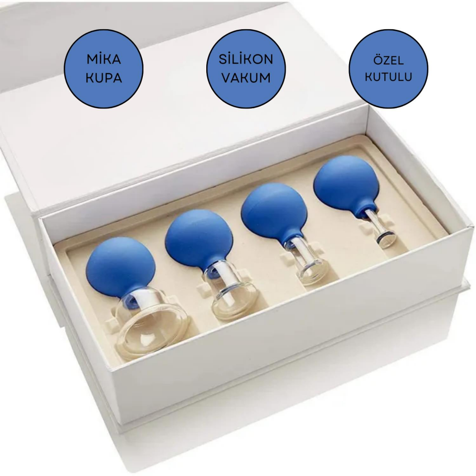 Mika Silikon Vakumlu Yüz Masaj Kupası 4'lü Set Mavi Renk