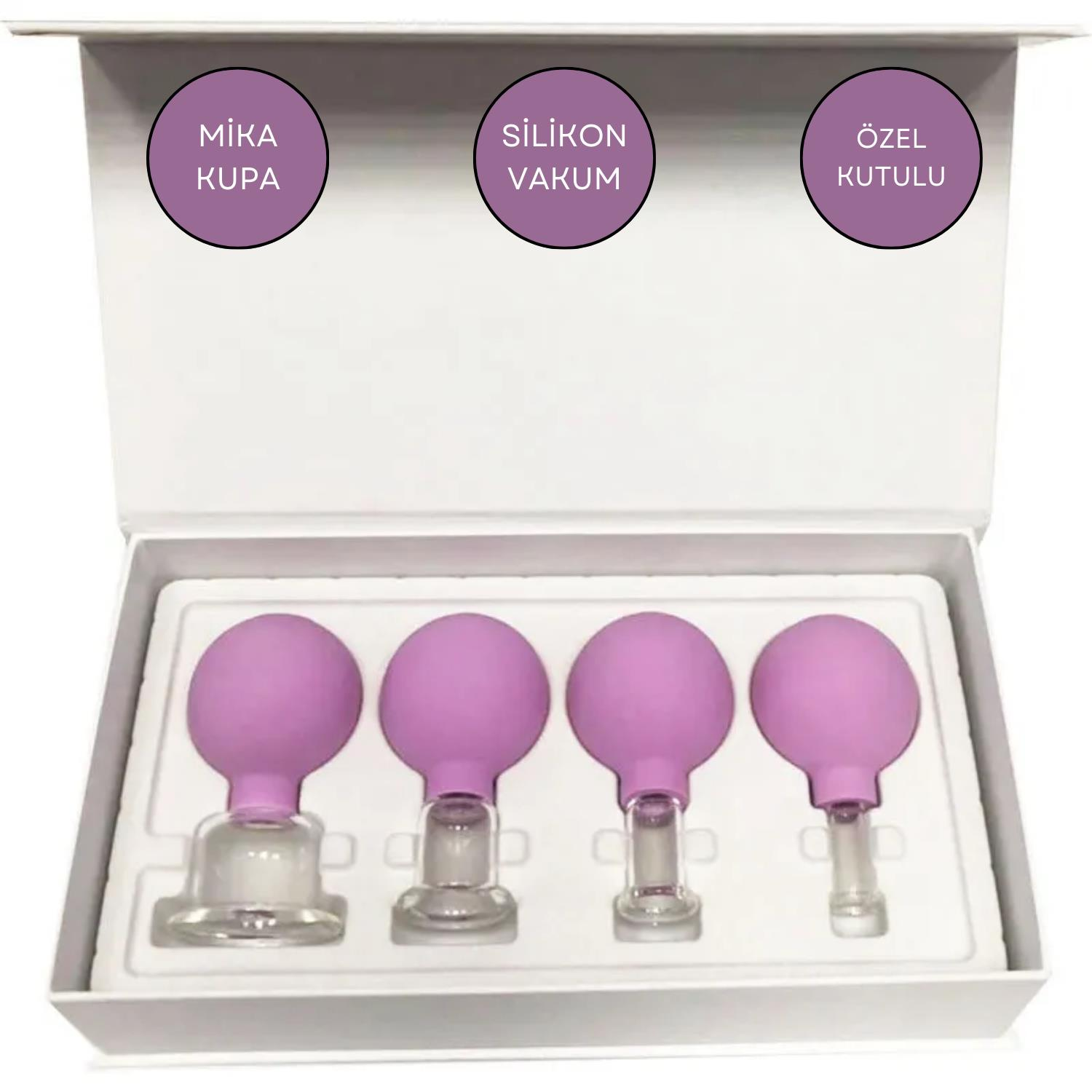 Mika Silikon Vakumlu Yüz Masaj Kupası 4'lü Set Mor Renk