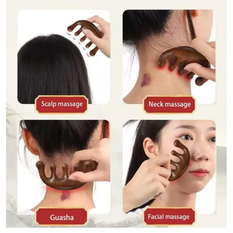 Ahşap Sandal Ağacı Gugu Masaj Yüz Masaj Gua Sha Saç Tarağı Model 1