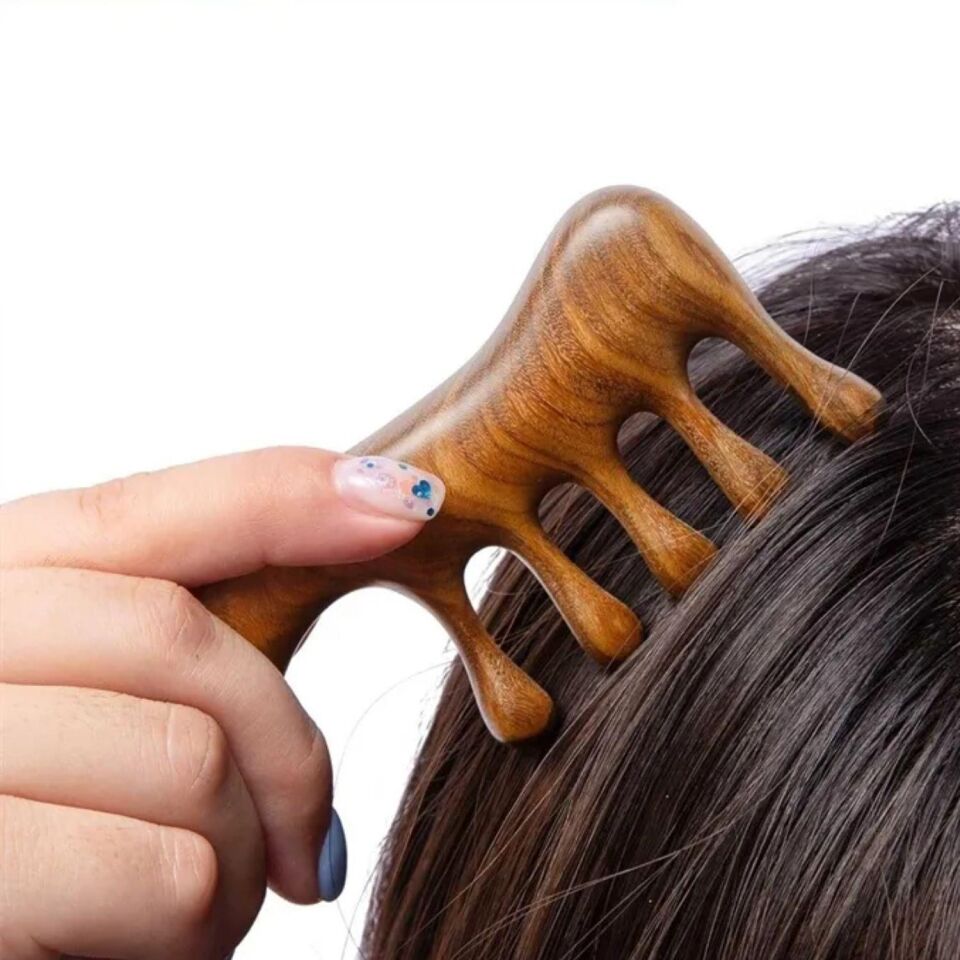 Ahşap Sandal Ağacı Gugu Masaj Yüz Masaj Gua Sha Saç Tarağı Model 2