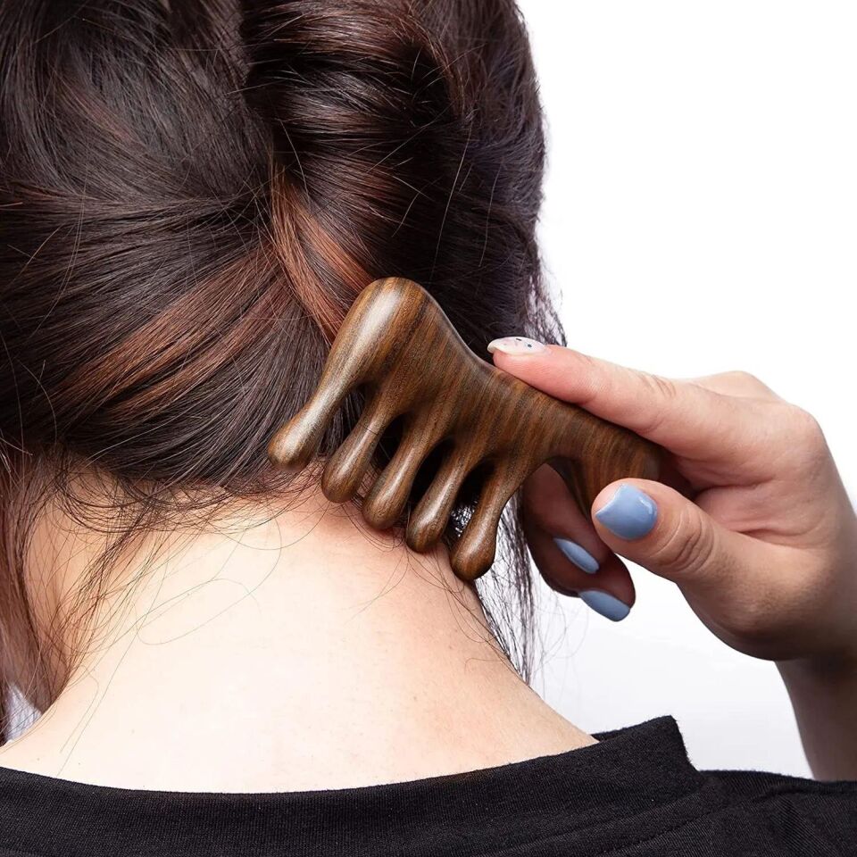 Ahşap Sandal Ağacı Gugu Masaj Yüz Masaj Gua Sha Saç Tarağı Model 2