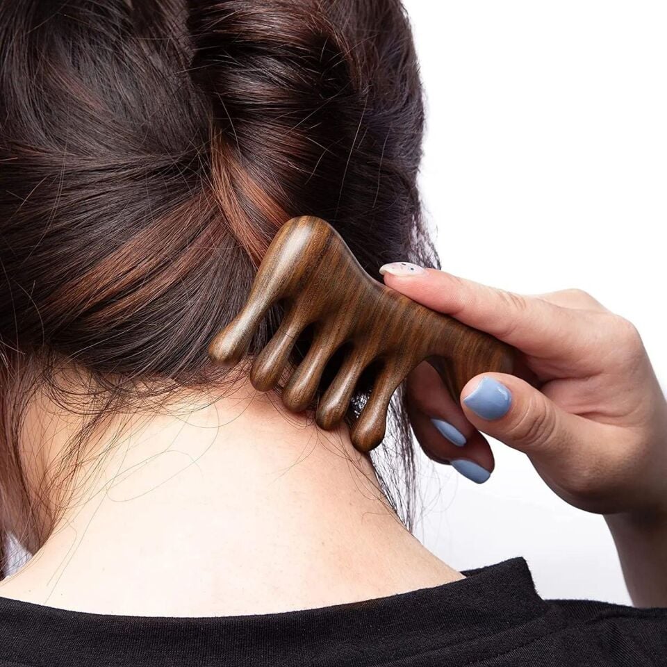 Ahşap Sandal Ağacı Gugu Masaj Yüz Masaj Gua Sha Saç Tarağı Model 2