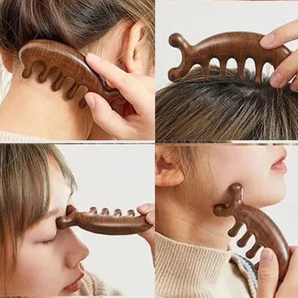Ahşap Sandal Ağacı Gugu Masaj Yüz Masaj Gua Sha Saç Tarağı Model 3