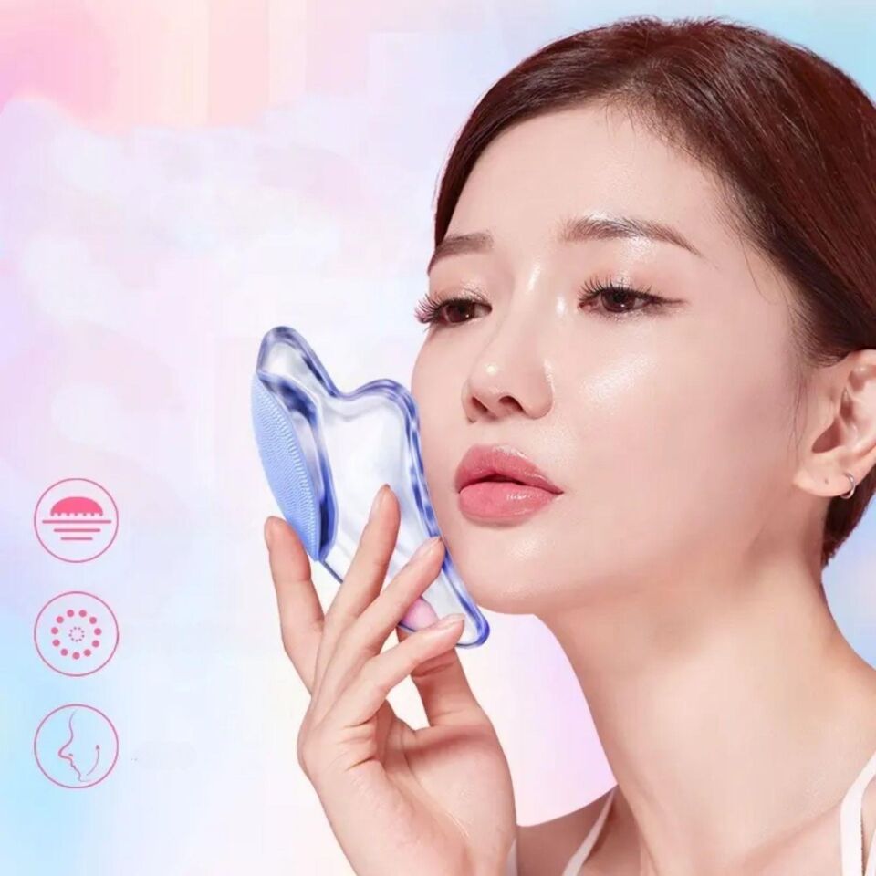 Guasha Masaj Aparatı Kristal Yüz Temizleme ve Gua Sha Masaj Aparatı Mavi Renk