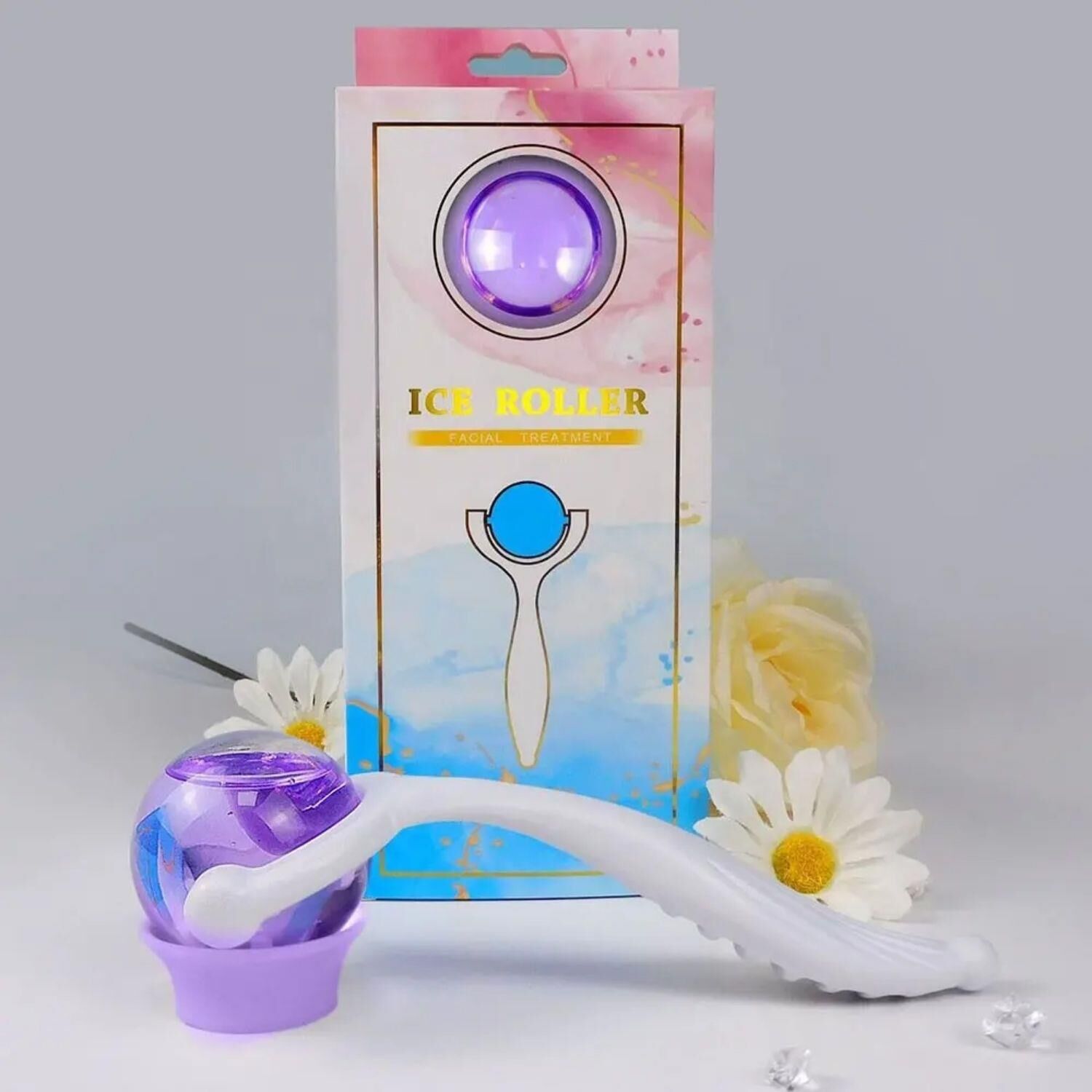 Face Yoga İce Roller Sıcak ve Soğuk Gua Sha Yüz Masaj Silindiri Mor Renk