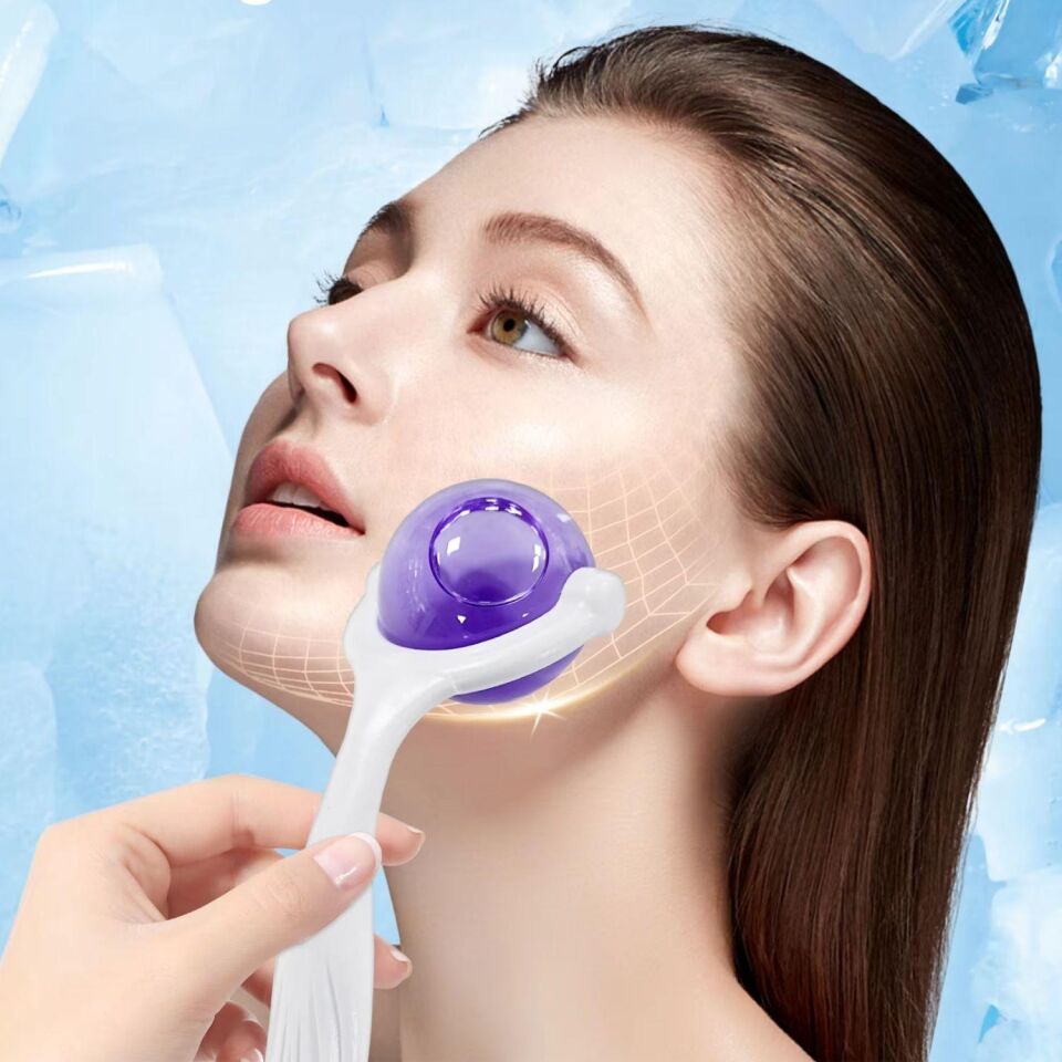 Face Yoga İce Roller Sıcak ve Soğuk Gua Sha Yüz Masaj Silindiri Mor Renk