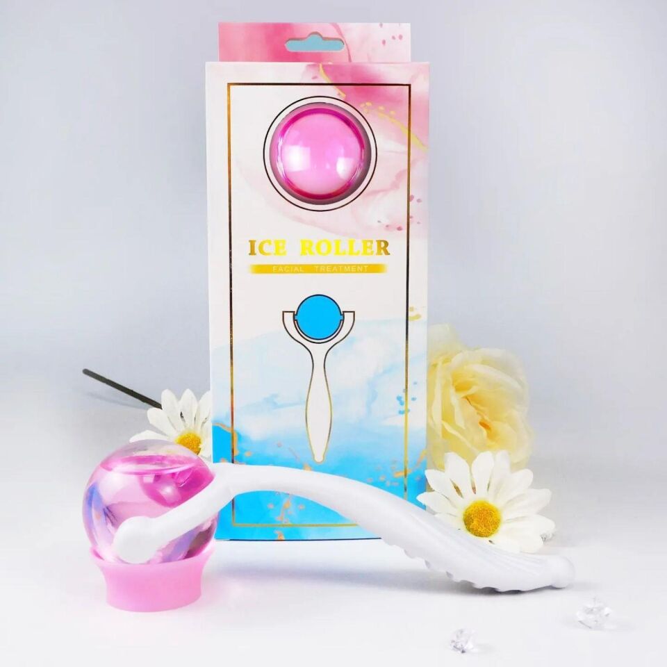 Face Yoga İce Roller Sıcak ve Soğuk Gua Sha Yüz Masaj Silindiri Pembe Renk