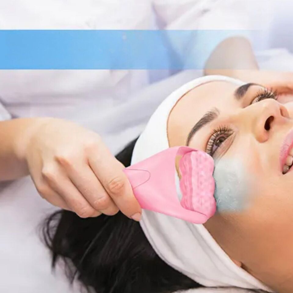 Face Yoga Ice Roller Gua Sha Tırtıklı Yüz Masaj Aparatı Pembe Renk
