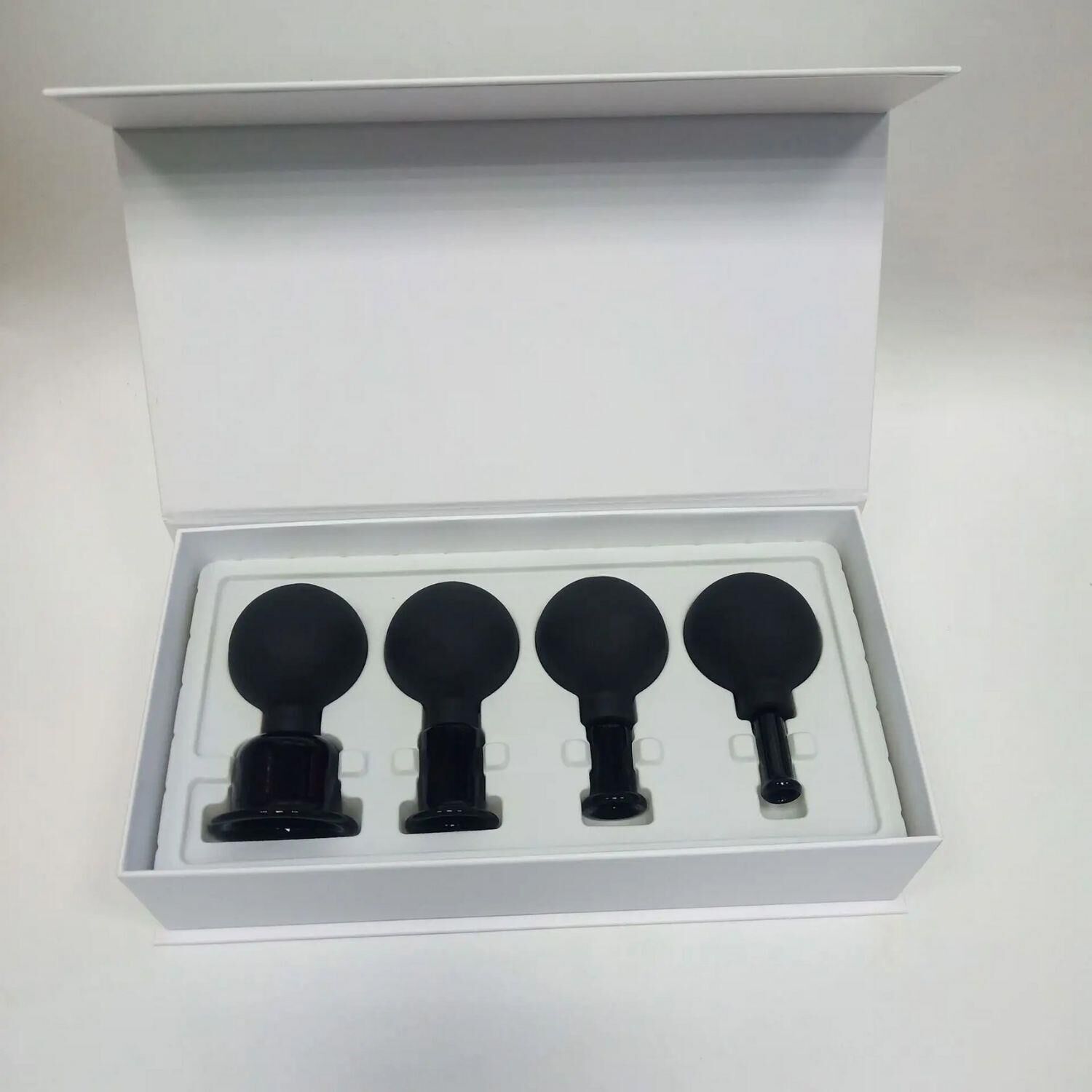 Silikon Vakumlu Cam Yüz Masaj Kupası 4'lü Set Full Siyah