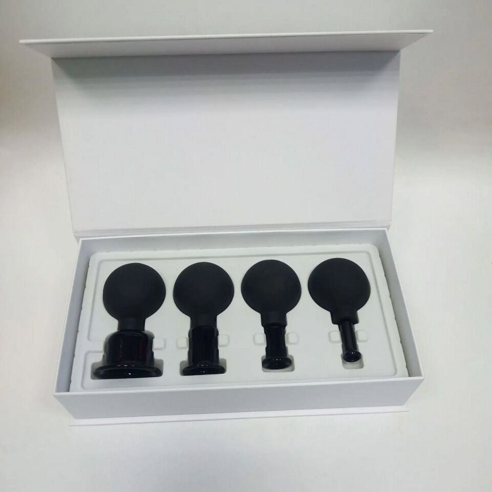 Silikon Vakumlu Cam Yüz Masaj Kupası 4'lü Set Full Siyah