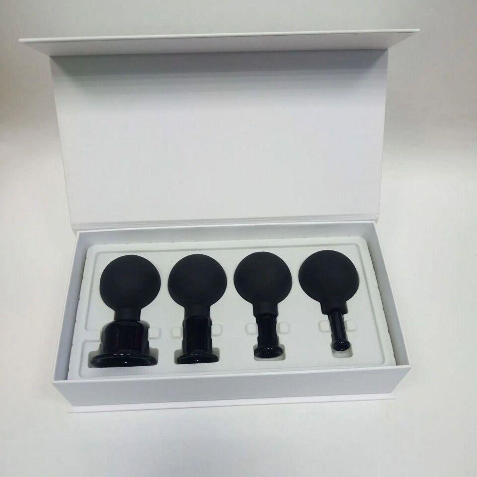 Silikon Vakumlu Cam Yüz Masaj Kupası 4'lü Set Full Siyah