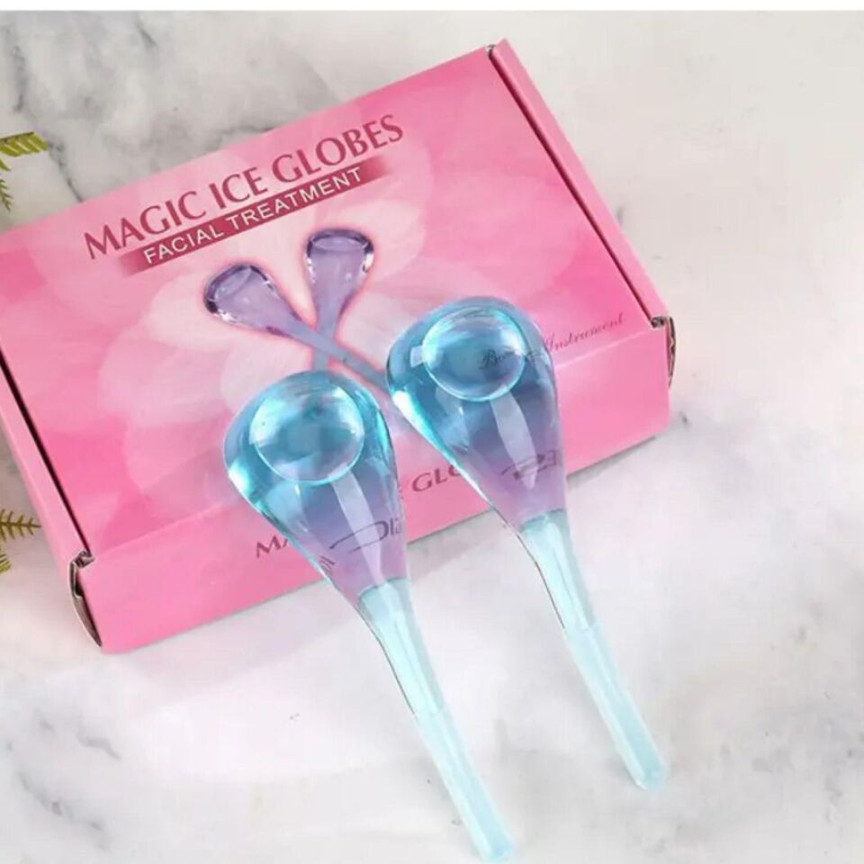 Face Yoga İce Roller Gua Sha Çiftli Yüz Buz Masaj Topu Mavi Renk