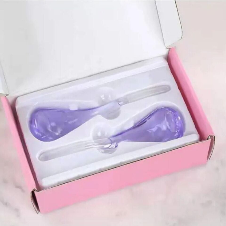 Face Yoga İce Roller Gua Sha Çiftli Yüz Buz Masaj Topu Mor Renk