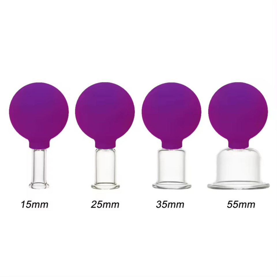 Silikon Vakumlu Cam Yüz Masaj Kupası 4'lü Set Koyu Mor Renk