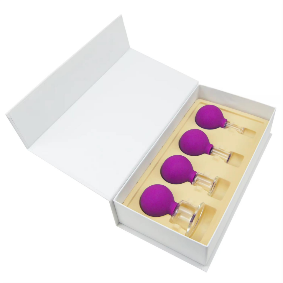 Silikon Vakumlu Cam Yüz Masaj Kupası 4'lü Set Koyu Mor Renk