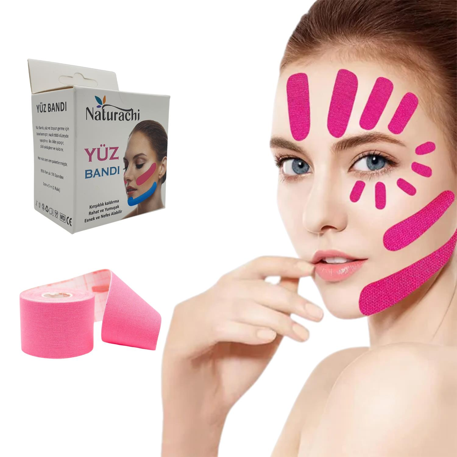 Beauty Tape Yüz Yogası İçin Face Tape Yüz Germe Bandı Pembe Renk