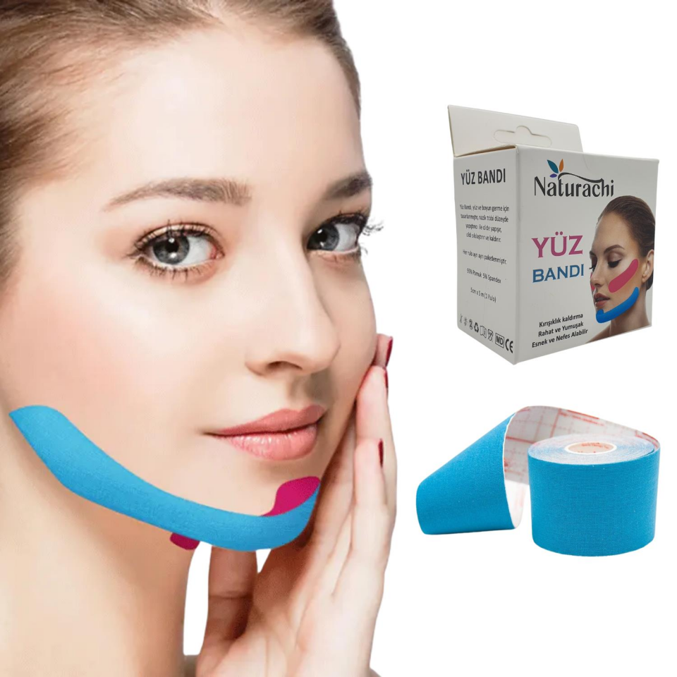 Beauty Tape Yüz Yogası İçin Face Tape Yüz Germe Bandı Mavi Renk
