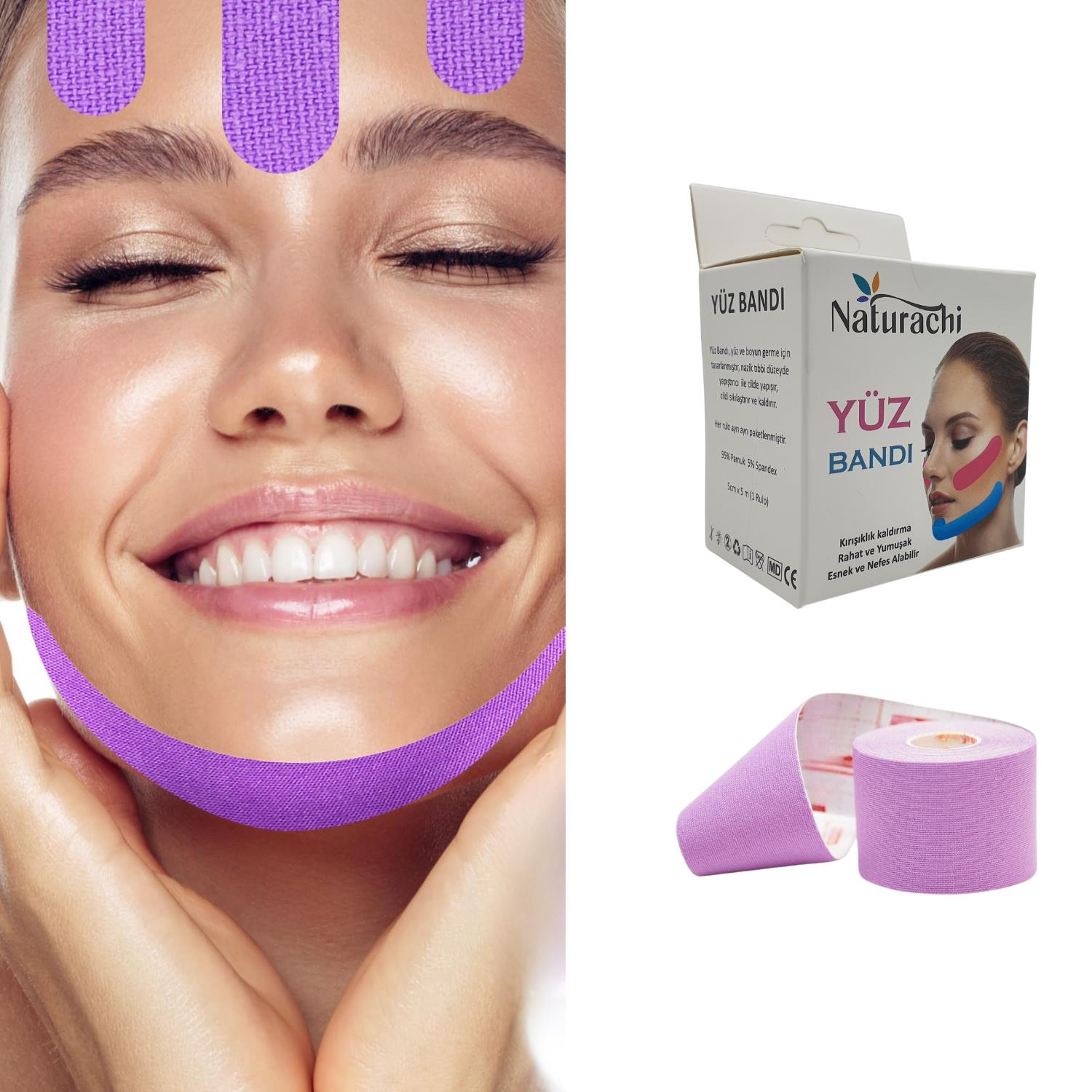 Beauty Tape Yüz Yogası İçin Face Tape Yüz Germe Bandı Mor Renk