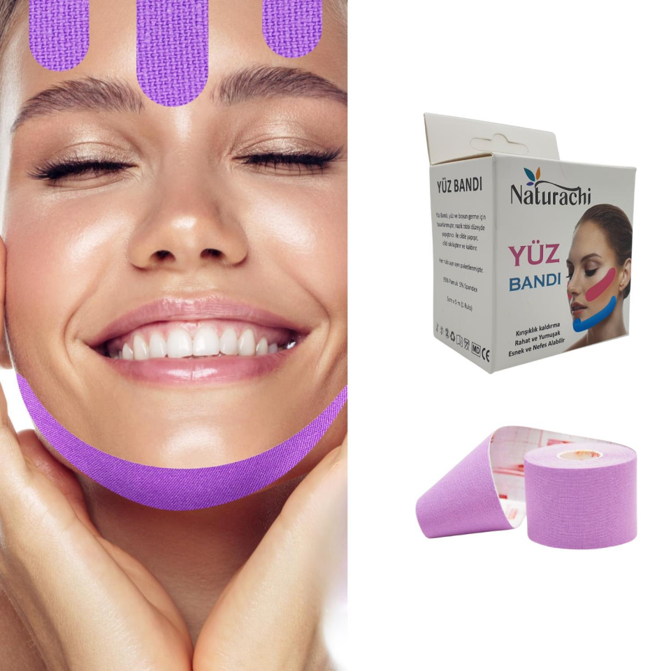 Beauty Tape Yüz Yogası İçin Face Tape Yüz Germe Bandı Mor Renk