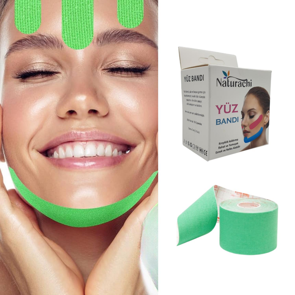 Beauty Tape Yüz Yogası İçin Face Tape Yüz Germe Bandı Yeşil Renk