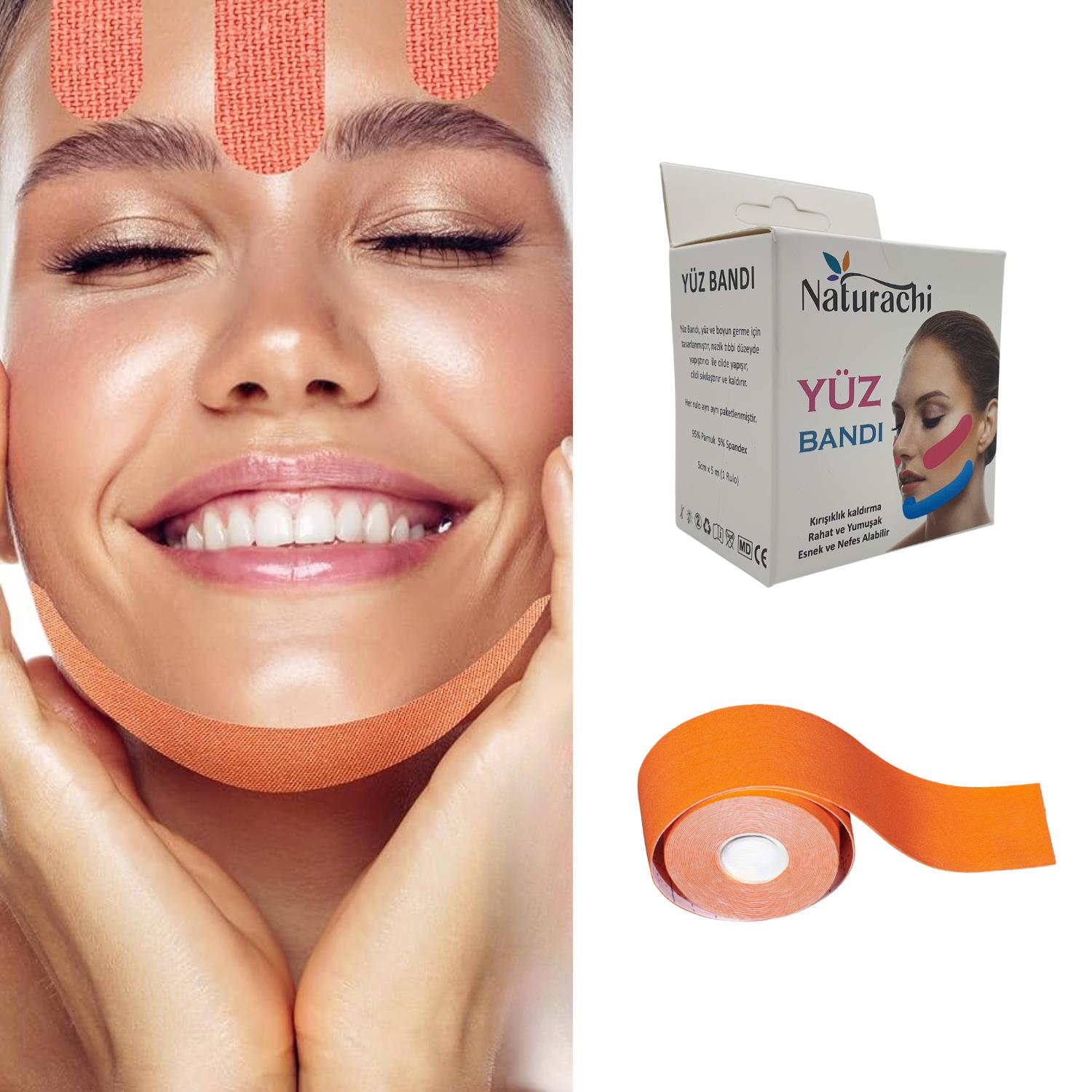Beauty Tape Yüz Yogası İçin Face Tape Yüz Germe Bandı Turuncu Renk