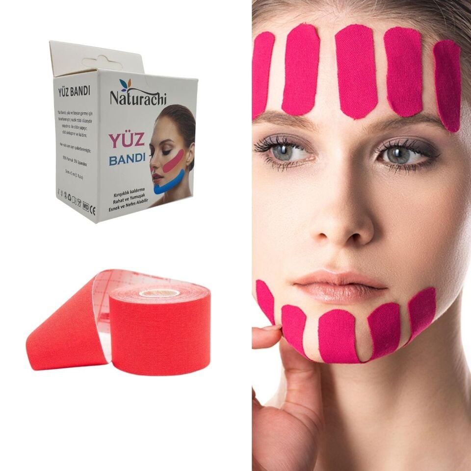 Beauty Tape Yüz Yogası İçin Face Tape Yüz Germe Bandı Kırmızı Renk