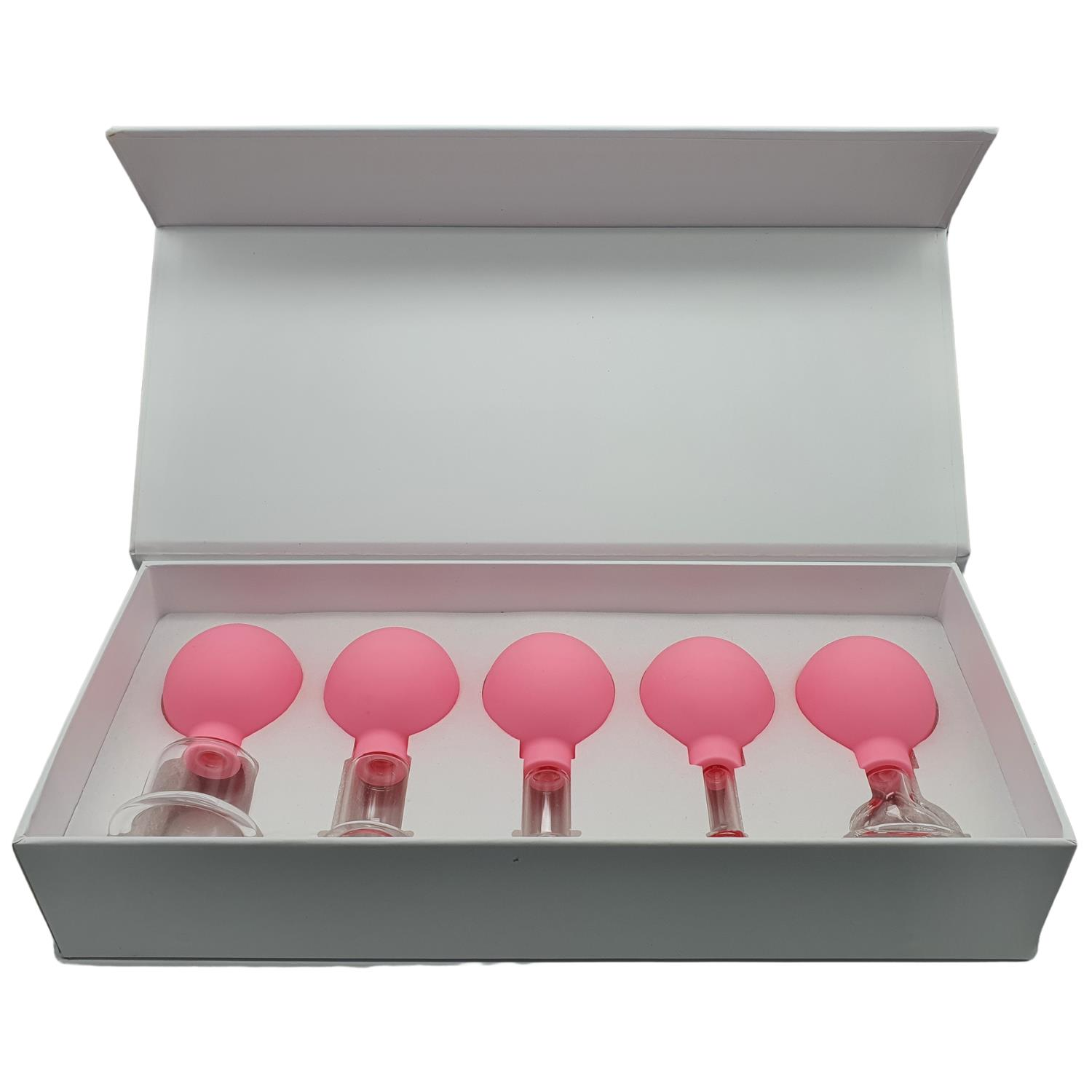 Silikon Vakumlu Cam Yüz Masaj Kupası 5’li Set Pembe Renk