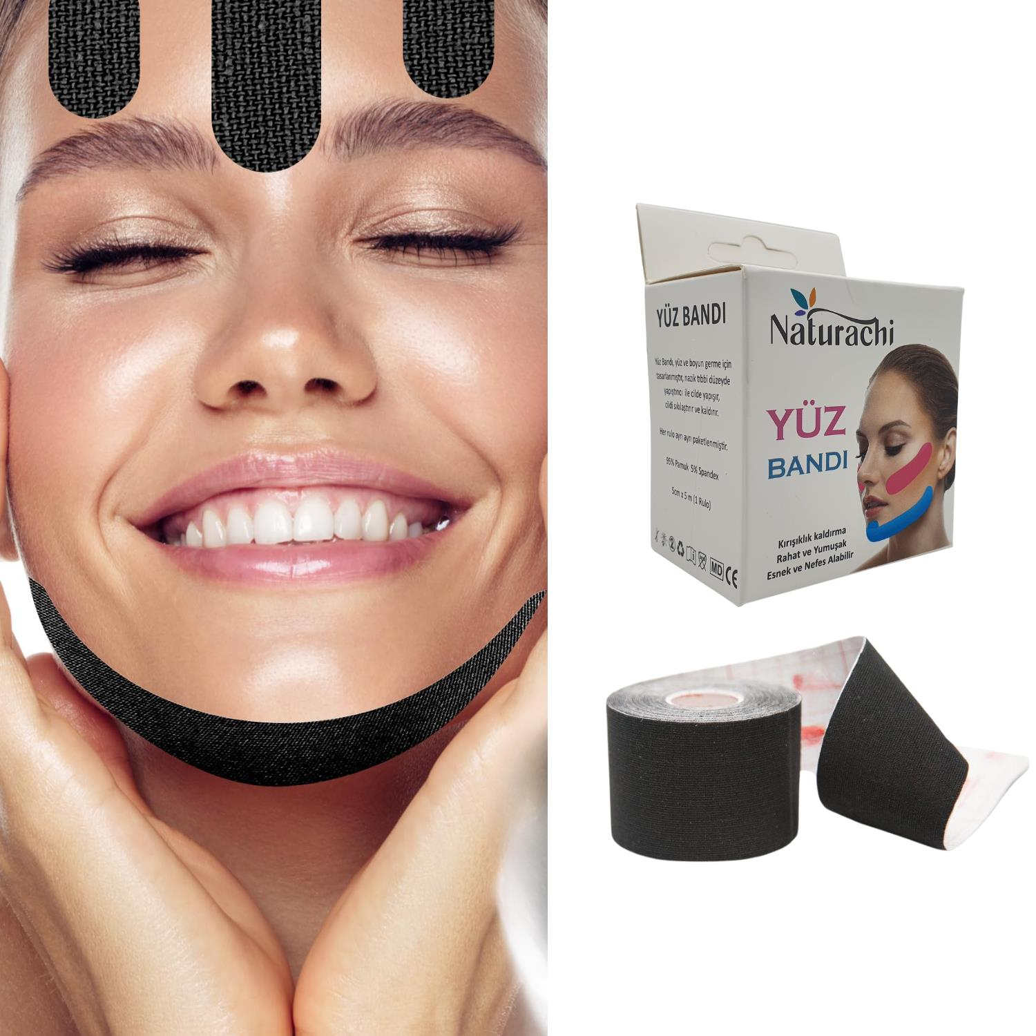 Beauty Tape Yüz Yogası İçin Face Tape Yüz Germe Bandı Siyah Renk