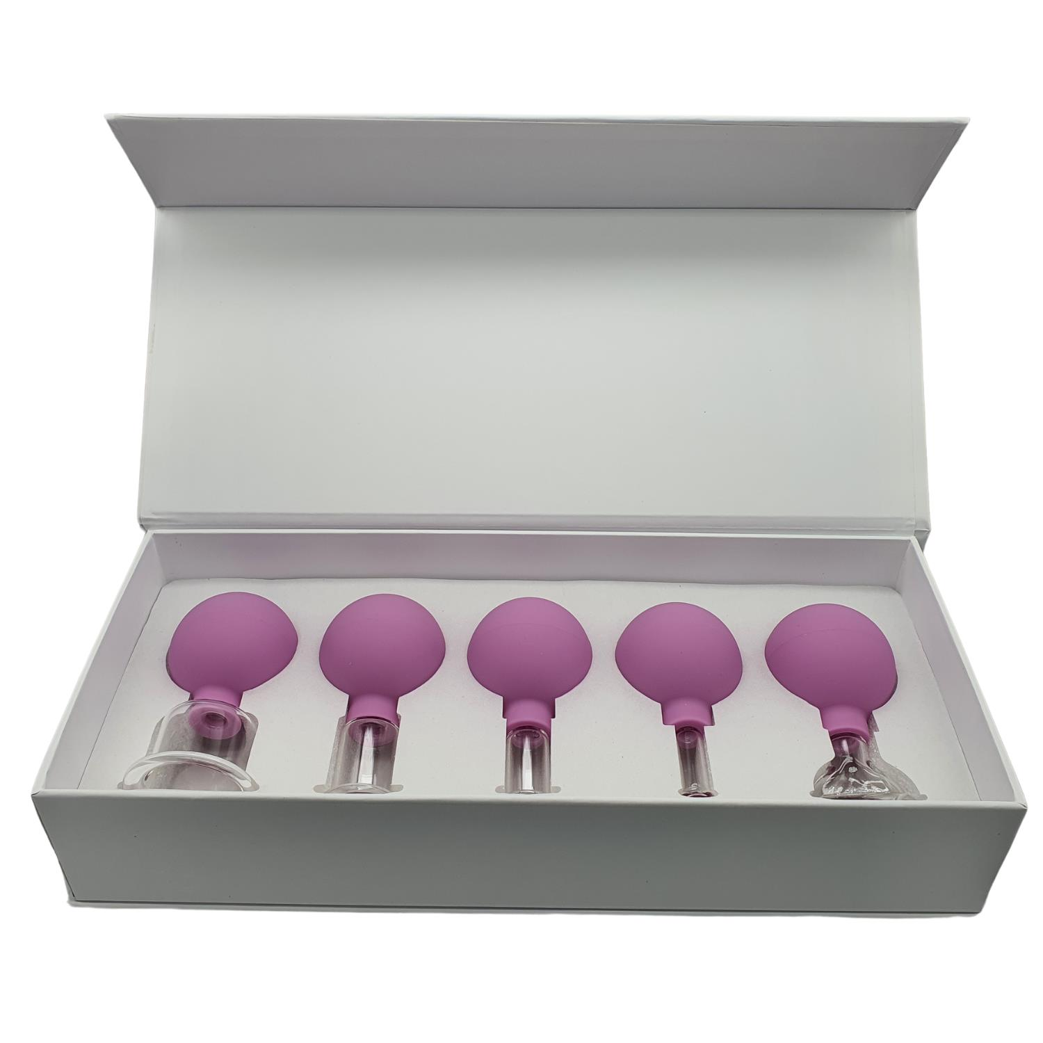 Silikon Vakumlu Cam Yüz Masaj Kupası 5’li Set Mor Renk