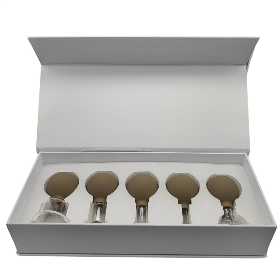 Silikon Vakumlu Cam Yüz Masaj Kupası 5’li Set Bej Renk