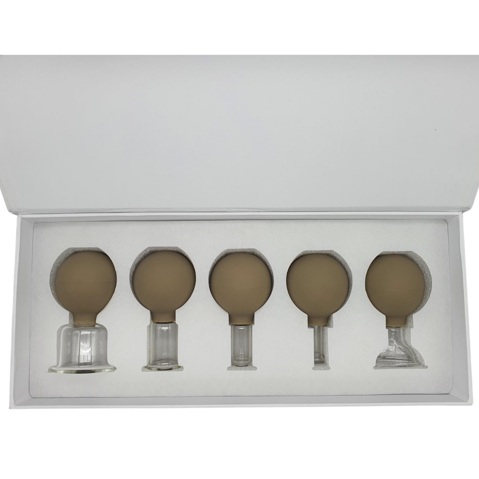 Silikon Vakumlu Cam Yüz Masaj Kupası 5’li Set Bej Renk