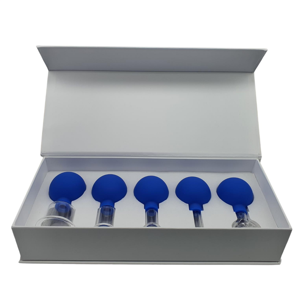 Silikon Vakumlu Cam Yüz Masaj Kupası 5’li Set Mavi Renk