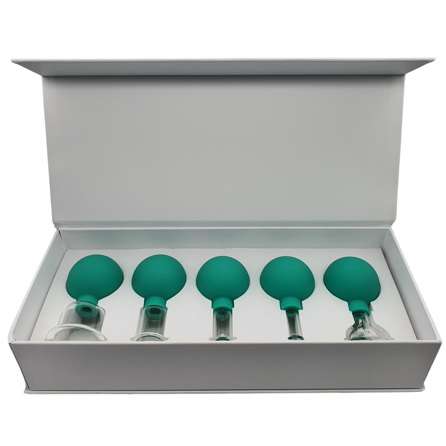 Silikon Vakumlu Cam Yüz Masaj Kupası 5’li Set Yeşil Renk