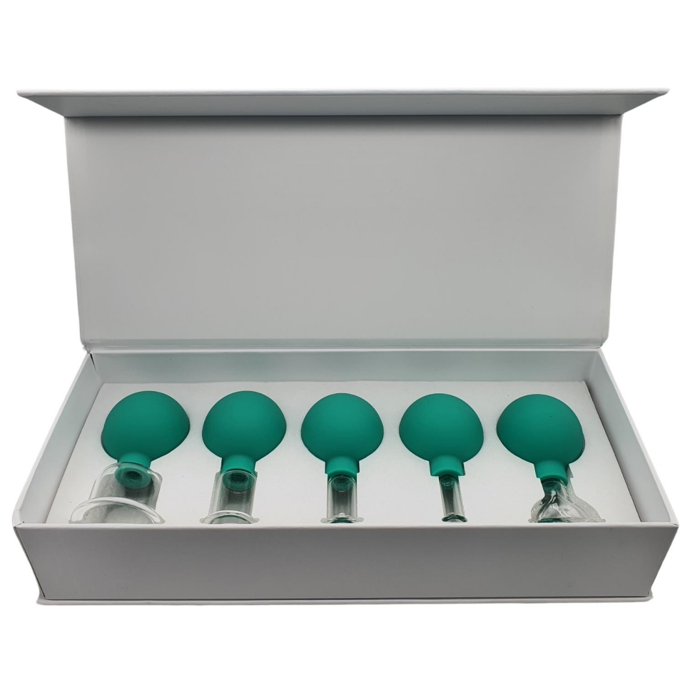 Silikon Vakumlu Cam Yüz Masaj Kupası 5’li Set Yeşil Renk