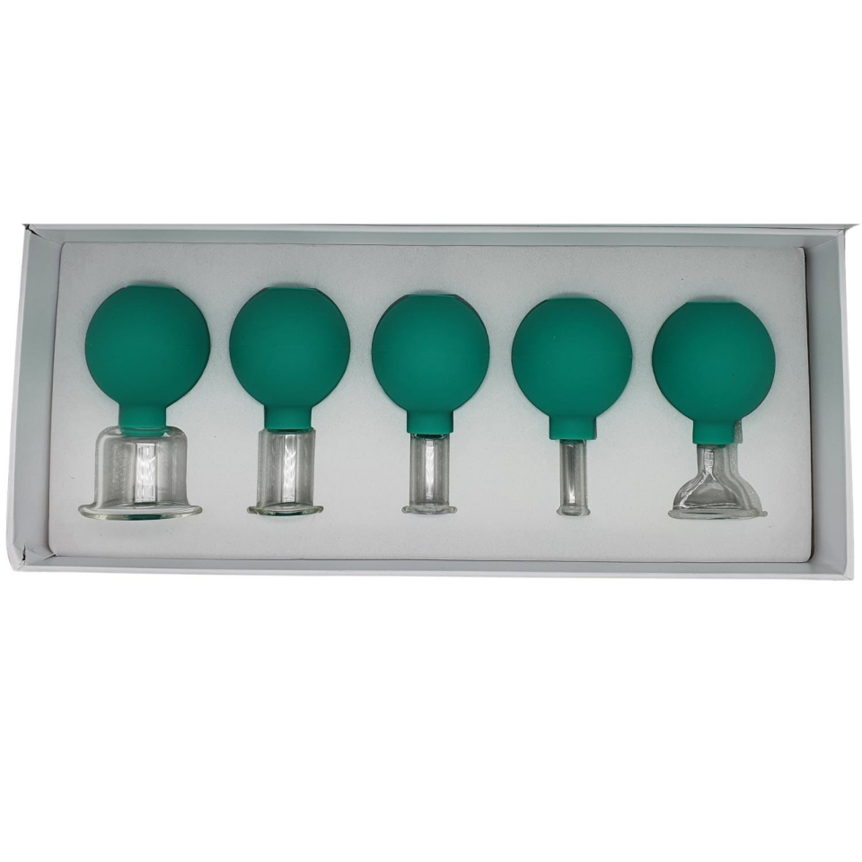 Silikon Vakumlu Cam Yüz Masaj Kupası 5’li Set Yeşil Renk