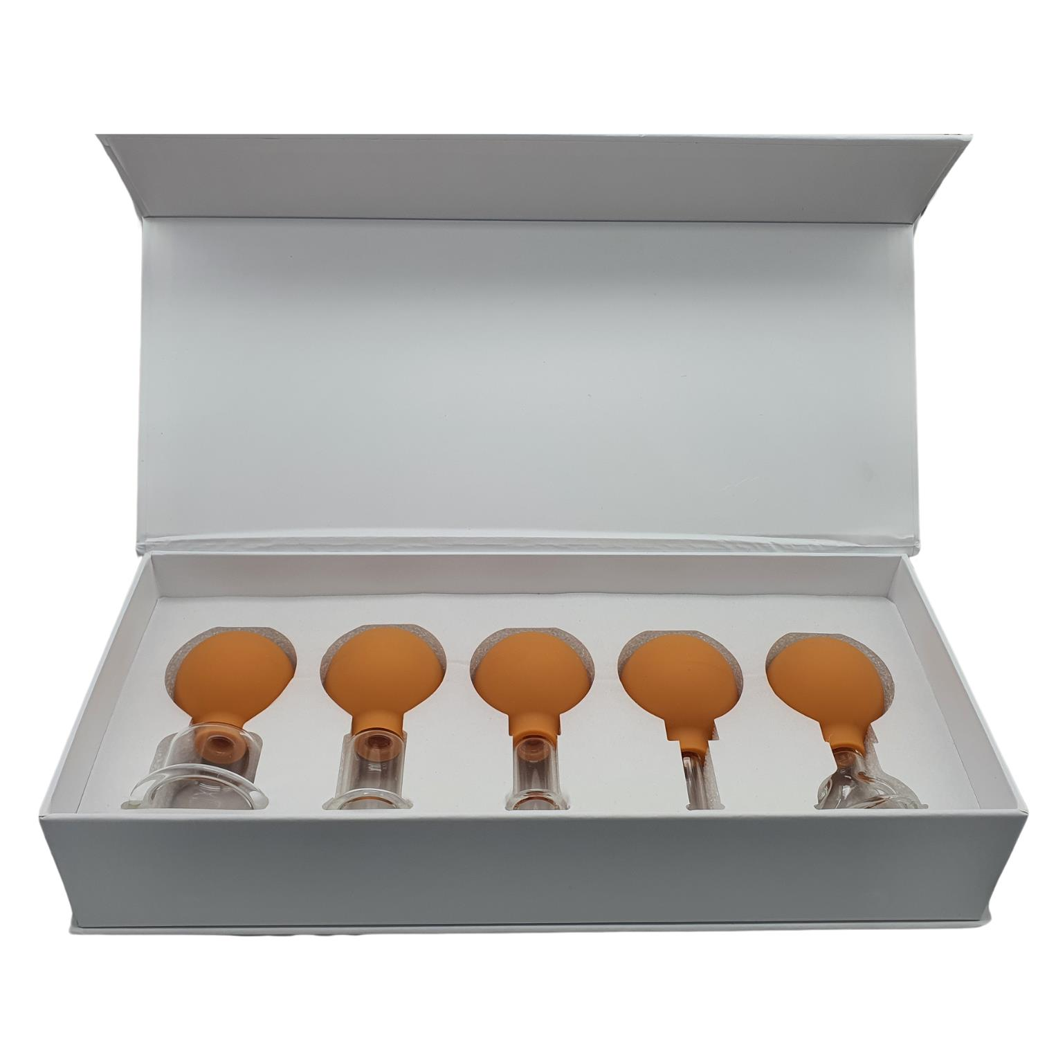 Silikon Vakumlu Cam Yüz Masaj Kupası 5’li Set Turuncu Set