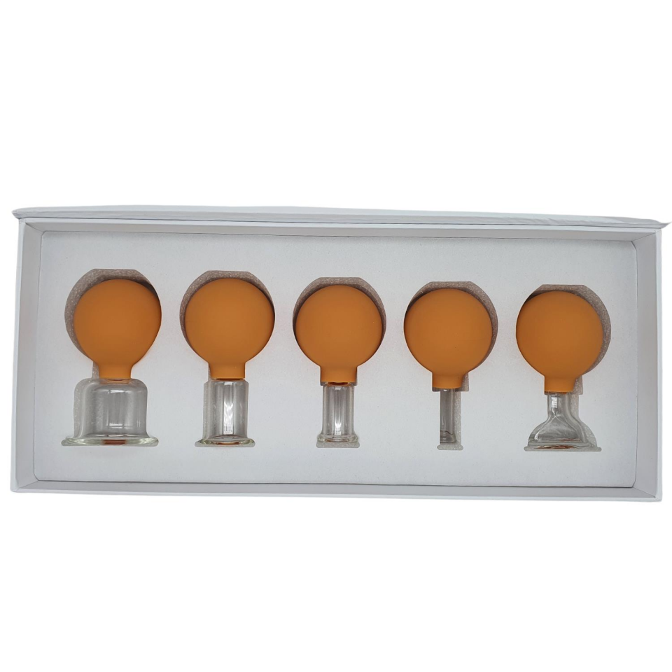 Silikon Vakumlu Cam Yüz Masaj Kupası 5’li Set Turuncu Set