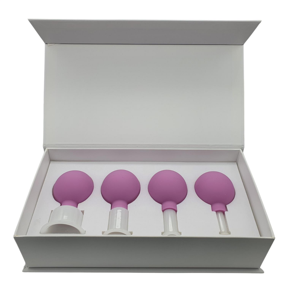 Silikon Vakumlu Yeşim Taş Jade Yüz Masaj Kupası 4’lü Set Mor Renk